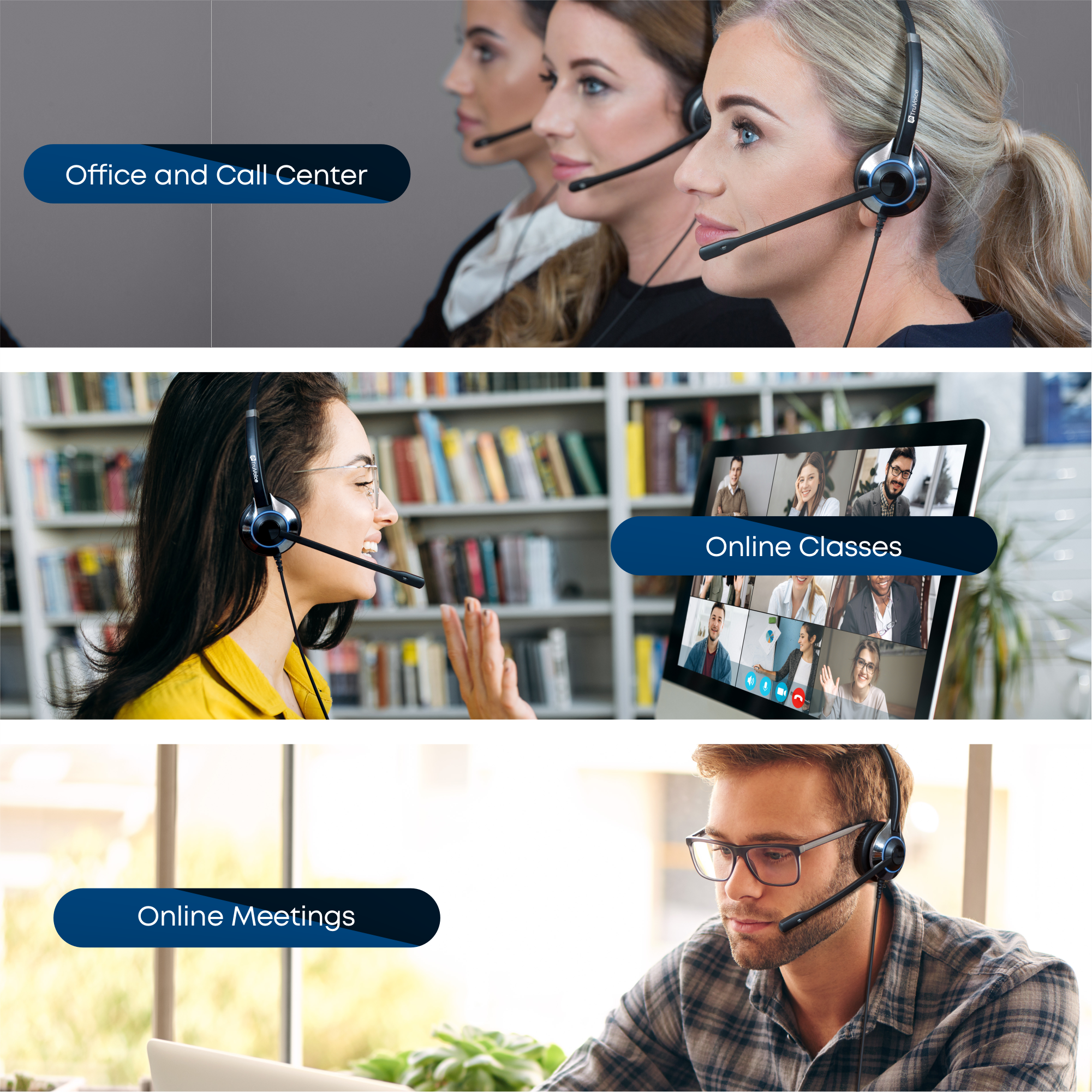 TruVoice HD-500 Single Ear Noise Canceling Headset Including QD Cable for Polycom VVX and SoundPoint Models of Telephone