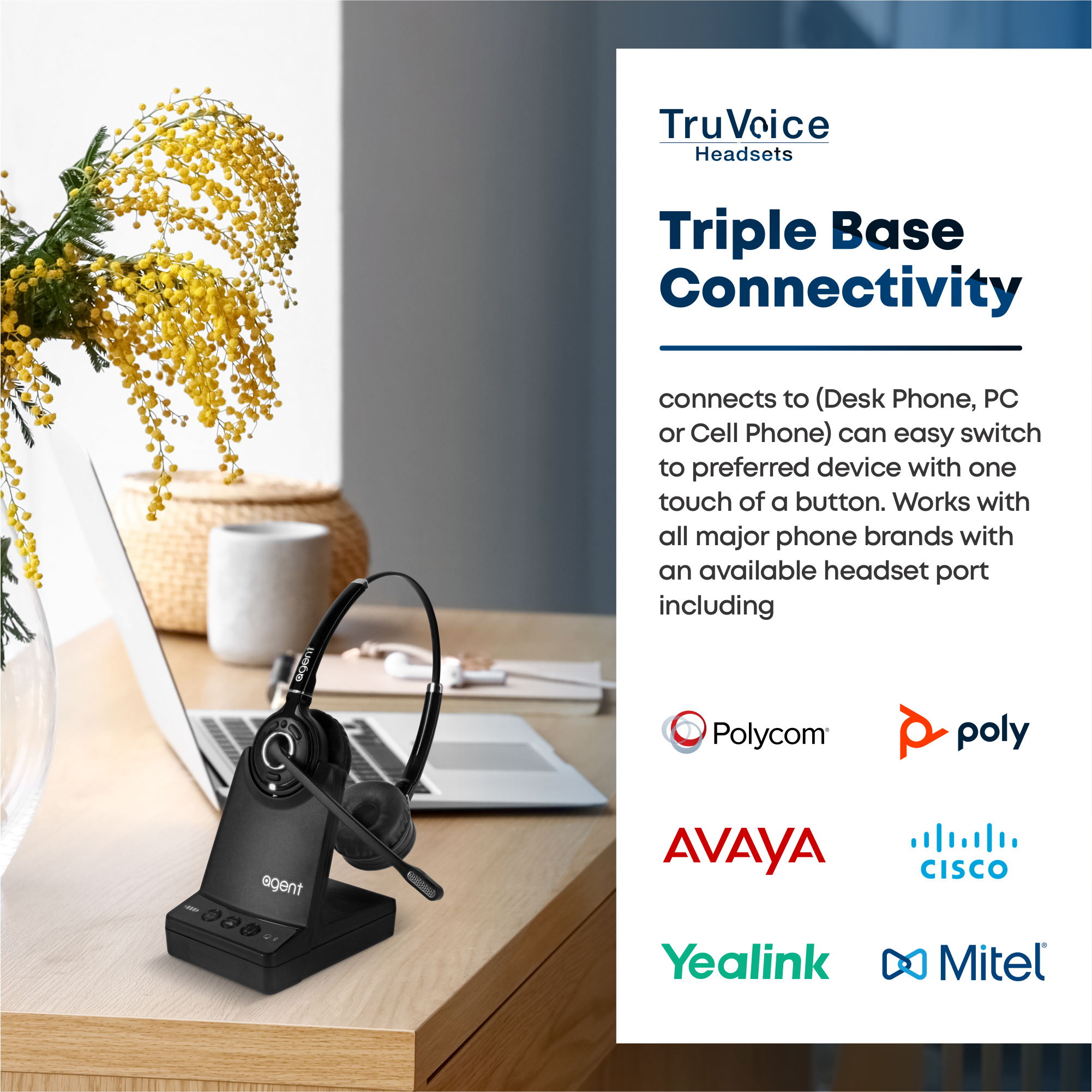 TruVoice Agent AW80 Duo Wireless Dect Headset (Triple Connectivity)