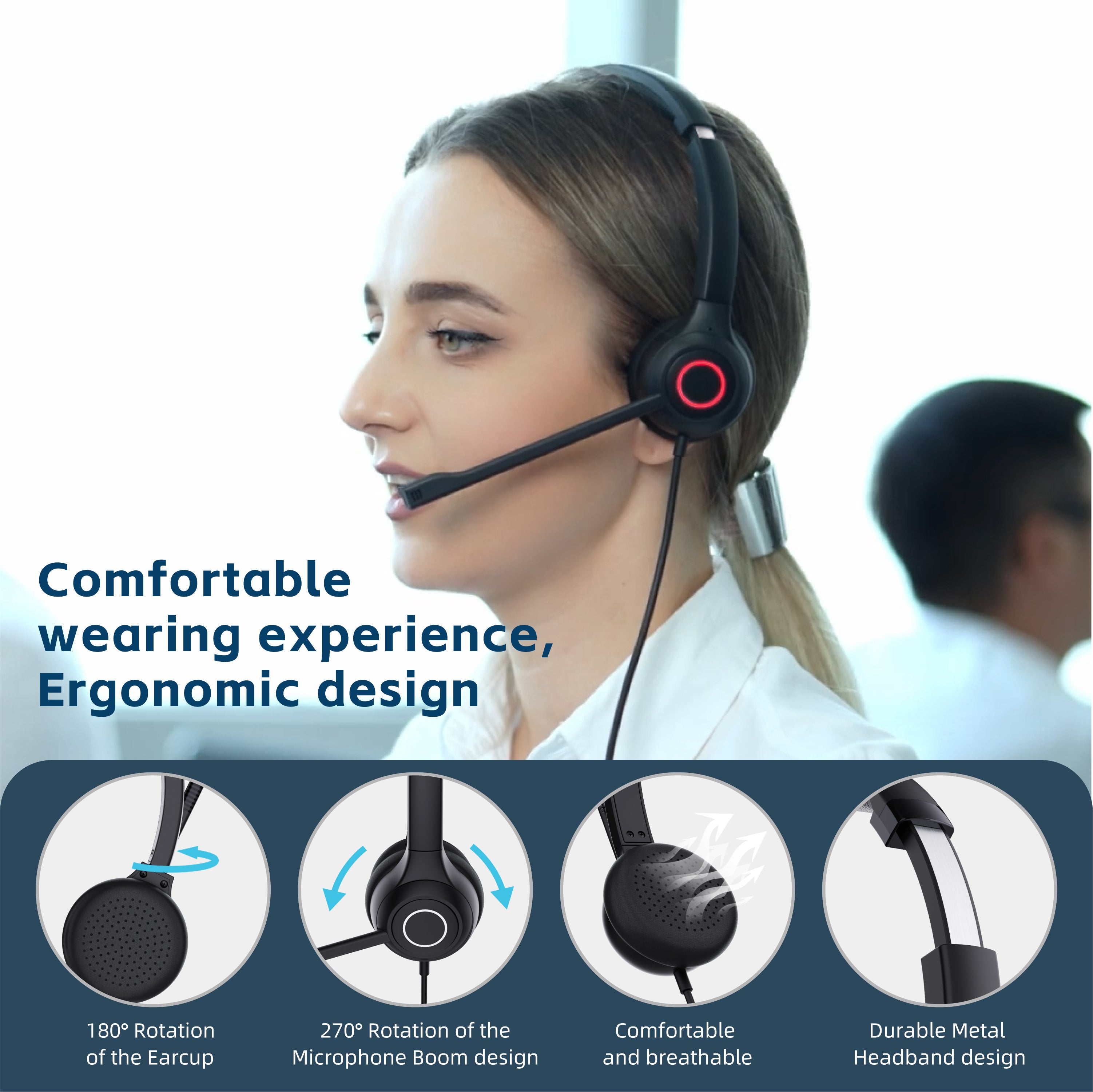 VoicePro 80 Premium Teams Compatible Wired USB Headset with NC Microphone and In-Line call Control