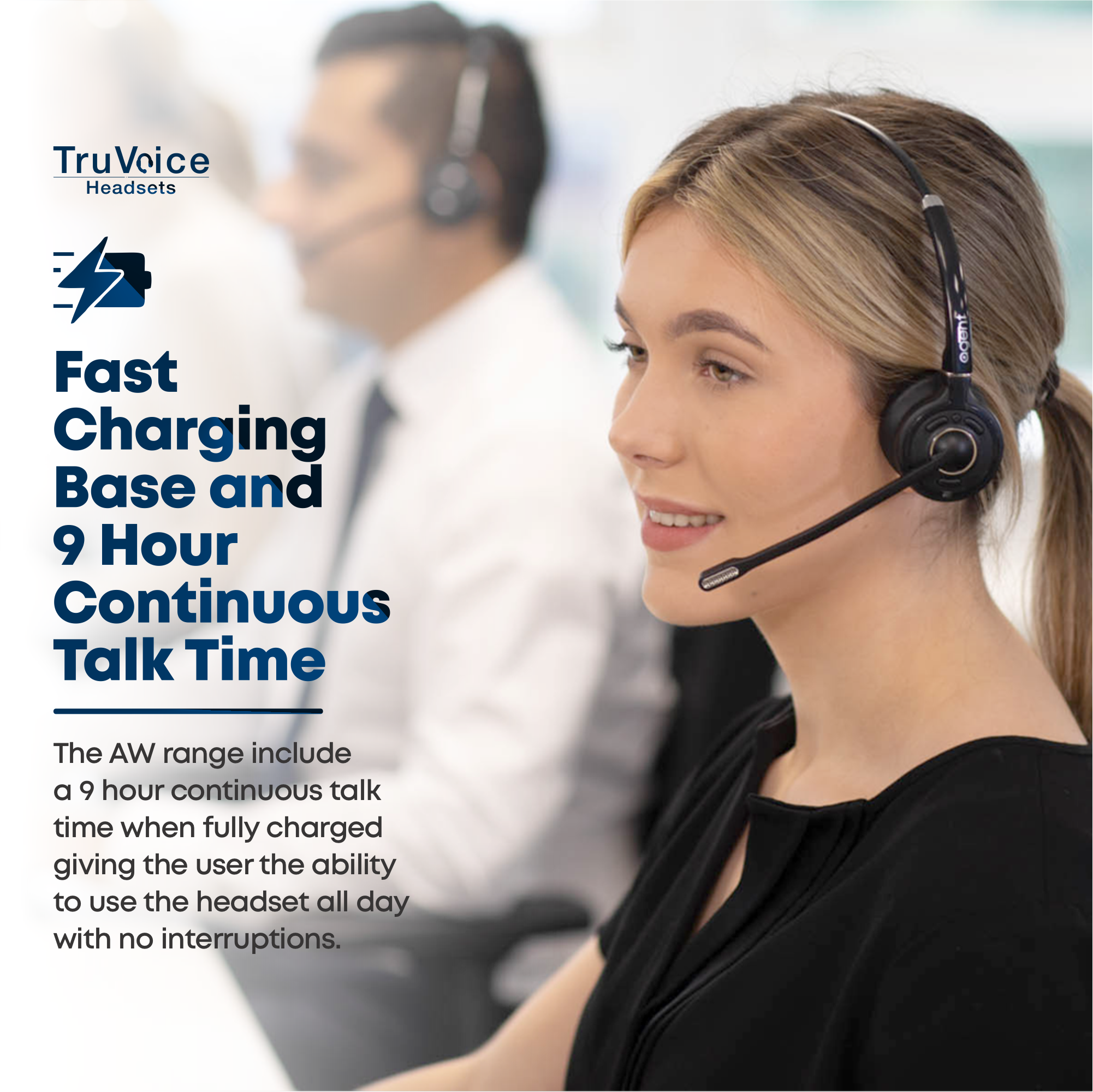 TruVoice Agent AW60 Duo Wireless Dect Headset (Dual Connectivity)