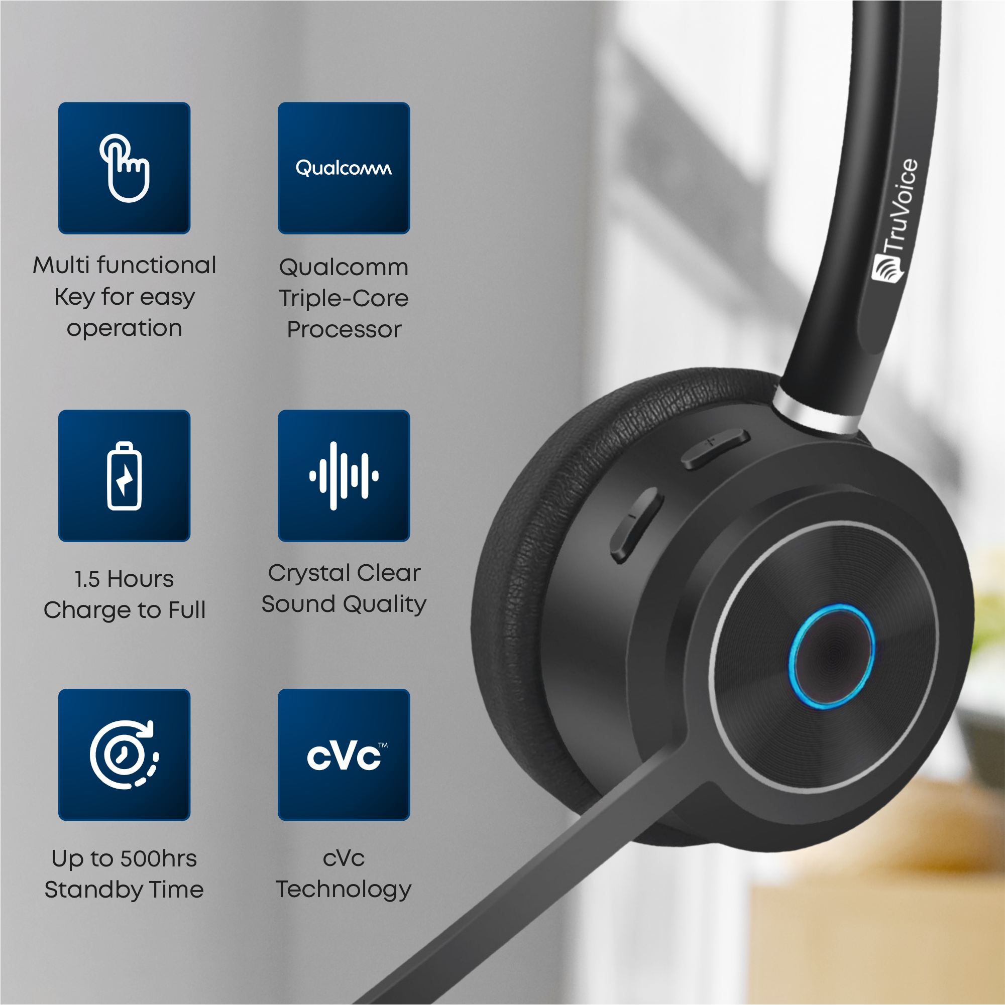 TruVoice BT85 Bluetooth Wireless Headset With USB Dongle