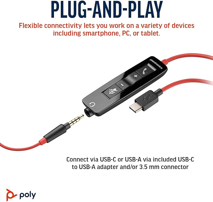 Poly / Plantronics Blackwire 5210 Mono Headset With 3.5mm Connectivity (USB-C/A Adapter)