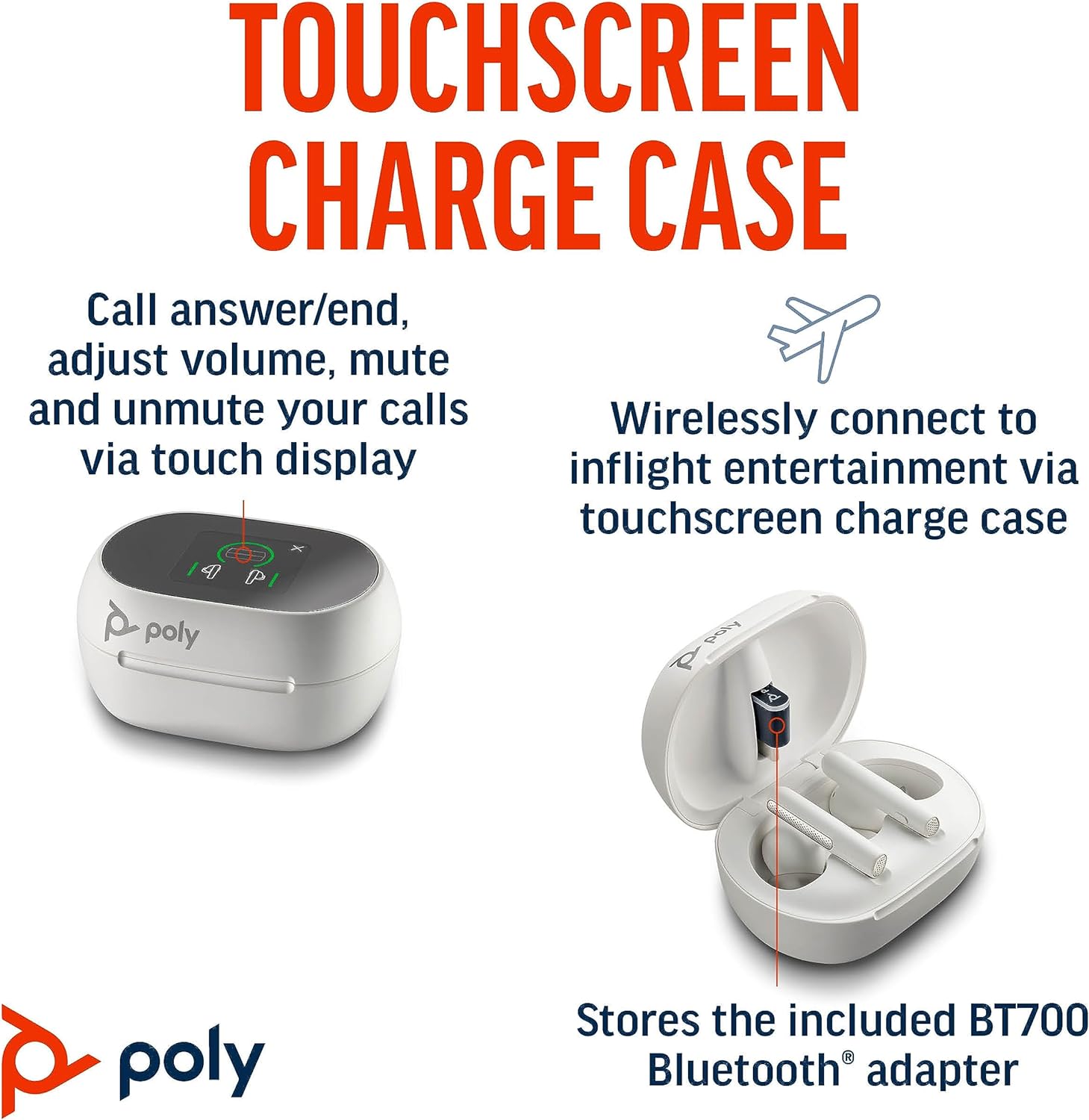 Voyager Free 60+ UC True Wireless Earbuds, Touchscreen Charge Case, USB-A, White