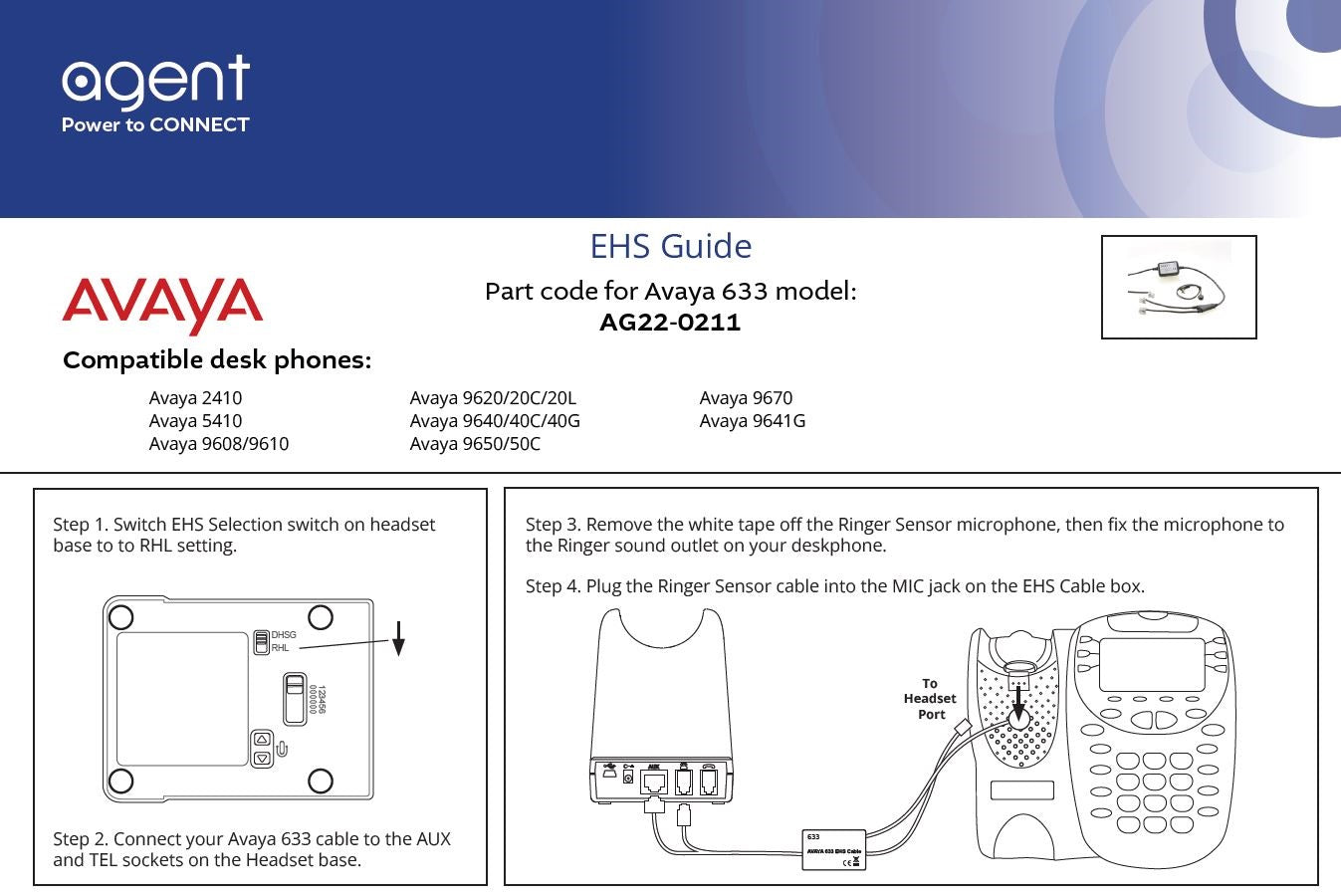 TruVoice Agent 633 EHS Adapter Cable for Avaya, Shoretel and Toshiba Phones