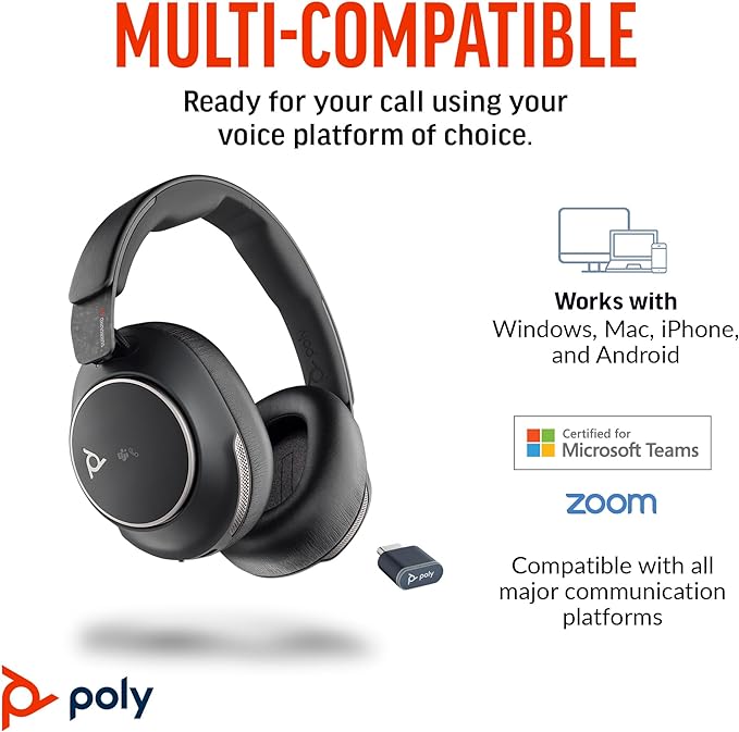 Poly Voyager Surround 85 UC Noise Canceling Wireless Over-Ear Headset Wih Charging Stand (ANC)