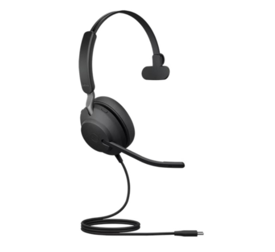 Jabra Evolve2 40, Corded Headset, USB-C, UC Mono, With 1.2m Ext. Cord