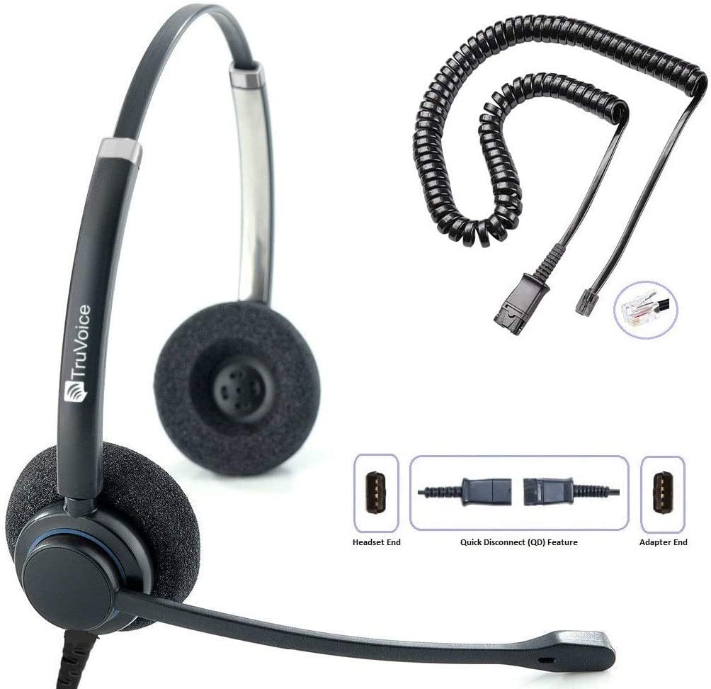 TruVoice HD-150 Double Ear Noise Canceling Headset Including QD Cable for Mitel Phones