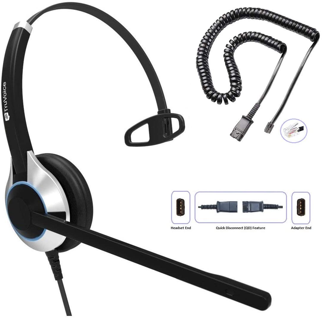 TruVoice HD-500 Single Ear Noise Canceling Headset Including QD Cable for Grandstream Phones