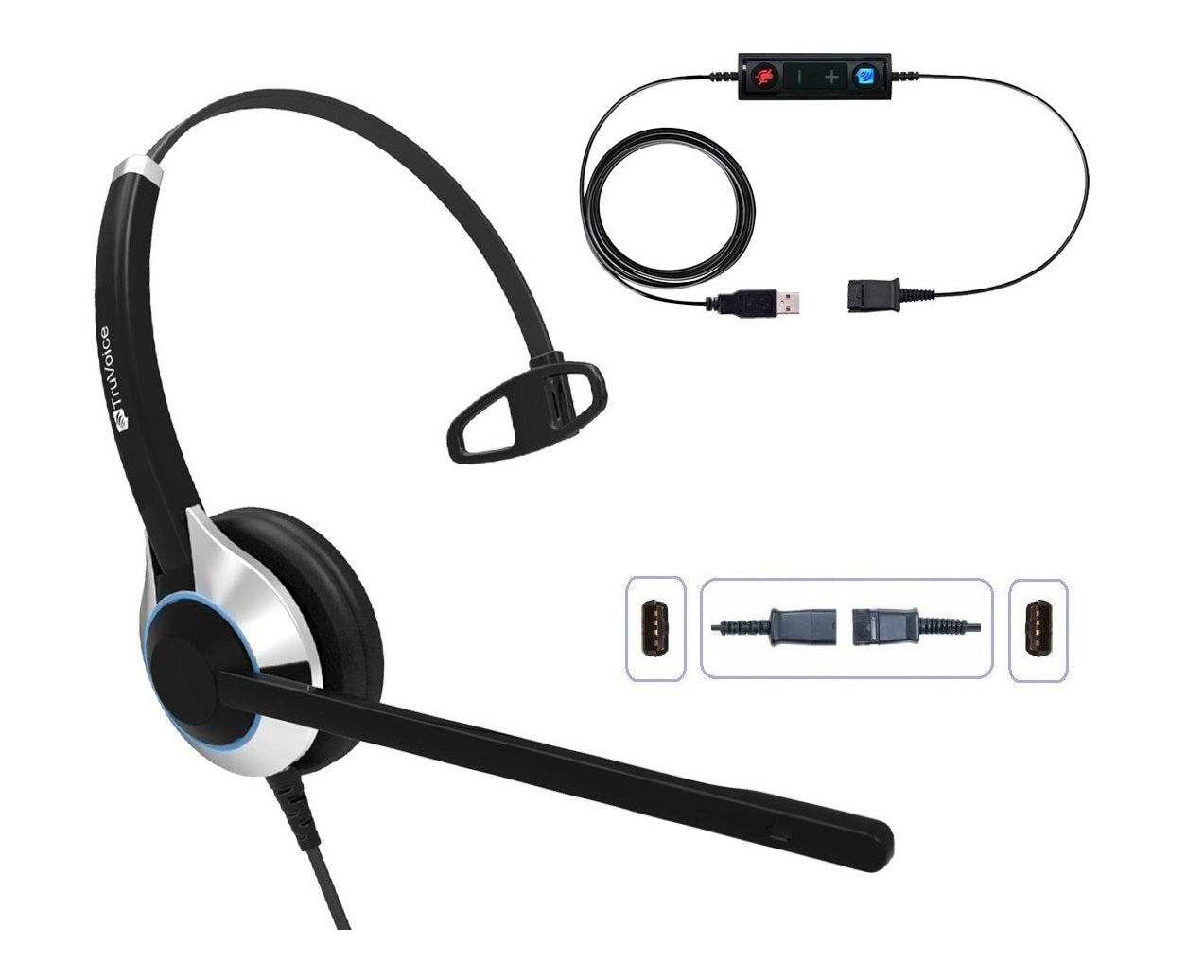 TruVoice HD-500 Single Ear Noise Canceling Headset Including USB-C Adapter Cable