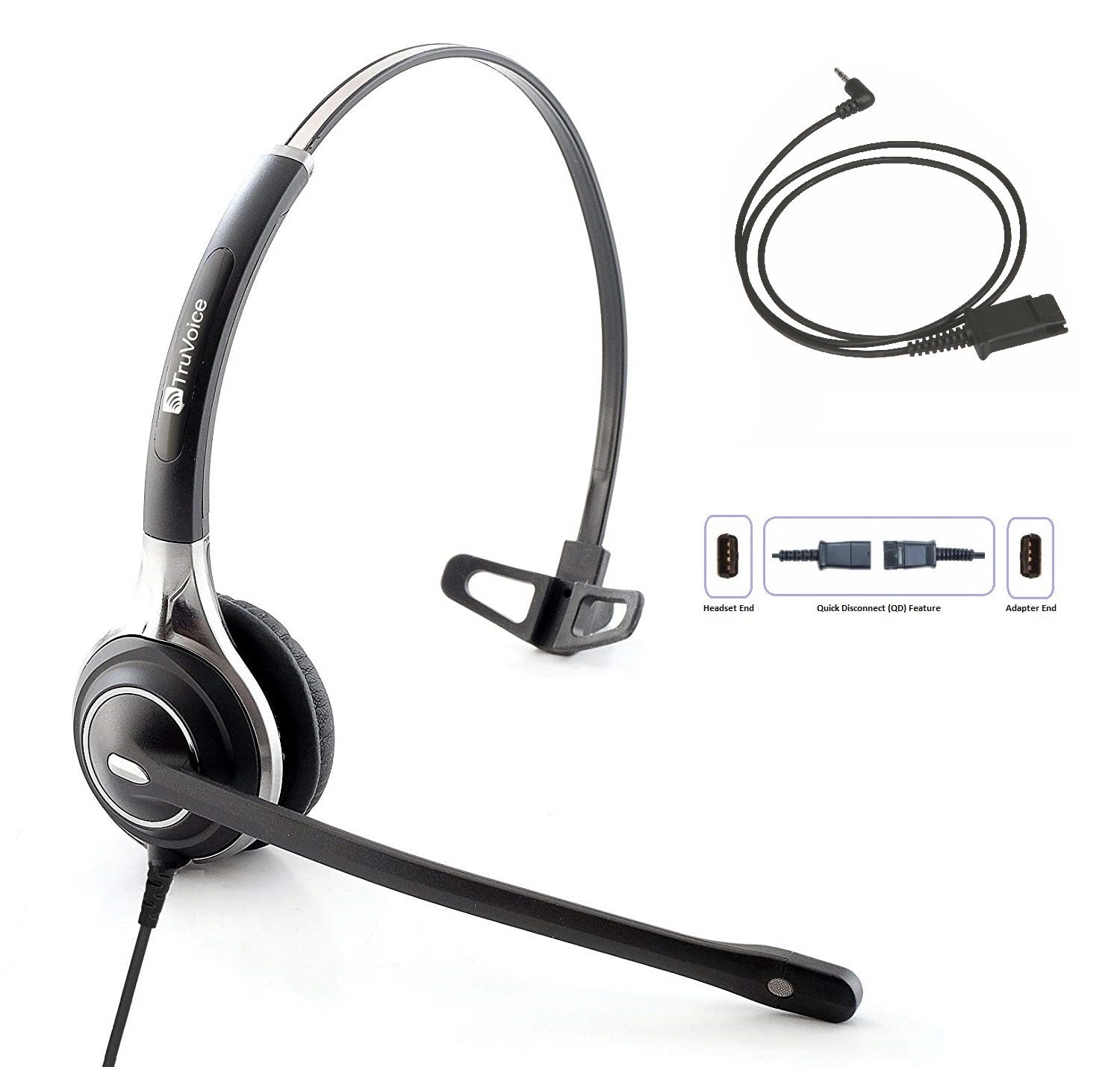 TruVoice HD-700 Single Ear Noise Canceling Headset Including 2.5mm QD Cable